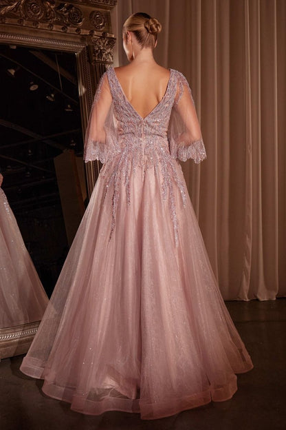 Elevate your prom night with the Ladivne CD784, a stunning A-line gown that combines timeless elegance with modern sophistication. The intricate lace bodice creates a romantic focal point, while the deep V-neckline adds allure and dimension. Three-quarter bell sleeves offer a graceful, feminine silhouette that flatters every frame. A sweeping train completes the dramatic look, ensuring you make an unforgettable entrance. Perfect for those seeking a gown that balances classic beauty with contemporary style.
