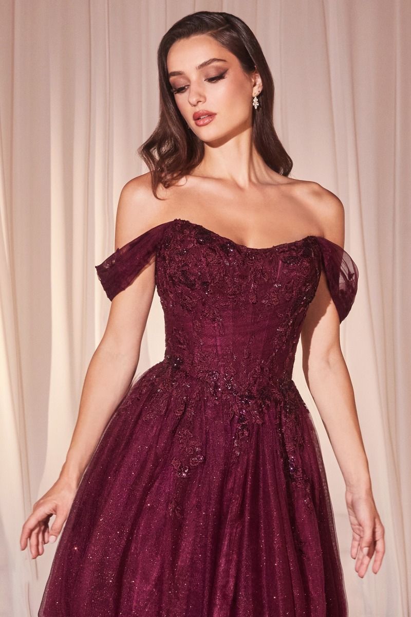LaDivine CD799 Long Ball Gown A Line Corset Prom Dress - Smoky Blue / 14 LaDivine CD799 Long Ball Gown A Line Corset Prom Dress - Smoky Blue / 14