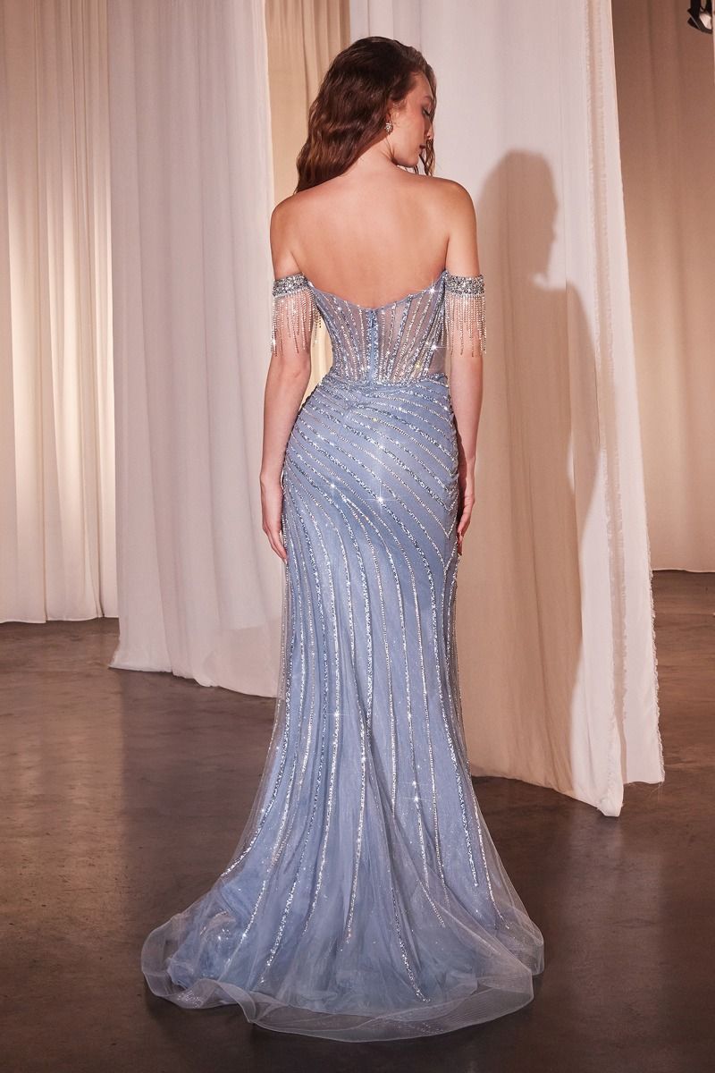 Elevate your prom night with the Ladivine CD848, a stunning crystal-beaded gown designed to turn heads. This off-the-shoulder masterpiece features a romantic sweetheart neckline and a dramatic low back that exudes sophistication. The intricate crystal beading catches light beautifully, while the graceful slit train adds movement and elegance to every step. Perfect for those seeking a show-stopping formal look with timeless glamour.

Silhouette:&nbsp;Fitted
Design:&nbsp;Sweetheart off the shoulder neckline, 