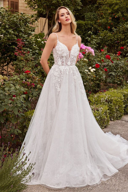Andrea and Leo Couture CD857W Lace A Line Wedding Dress Spaghetti Straps Backless 10 / Off White Andrea and Leo Couture CD857W Lace A Line Wedding Dress Spaghetti Straps Backless 10 / Off White