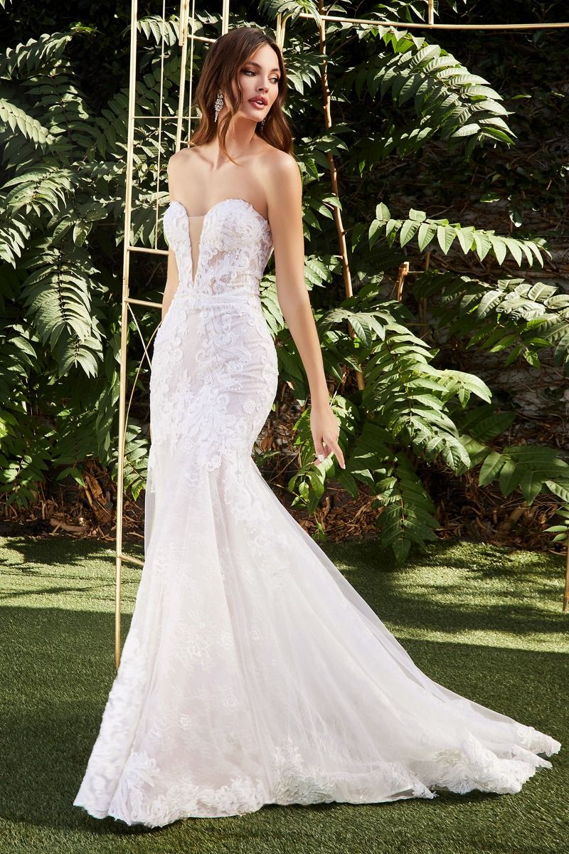 Ladivine CD928 Long Lace Mermaid Wedding Dress Plunging Neckline Bridal Gown 16 / Off White/Nude Ladivine CD928 Long Lace Mermaid Wedding Dress Plunging Neckline Bridal Gown 16 / Off White/Nude