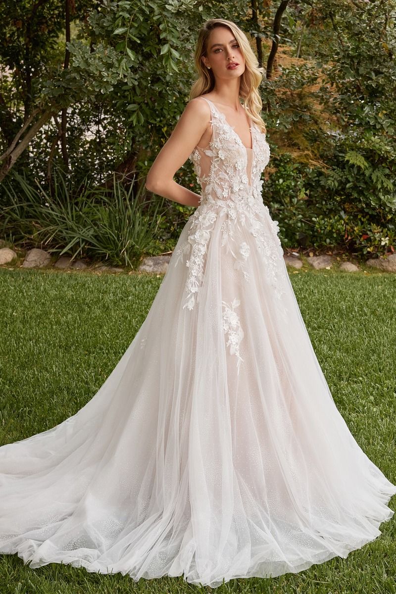 Long Sleeve Long White Wedding Dress CDS436W - Off White Nude / 8 Long Sleeve Long White Wedding Dress CDS436W - Off White Nude / 8