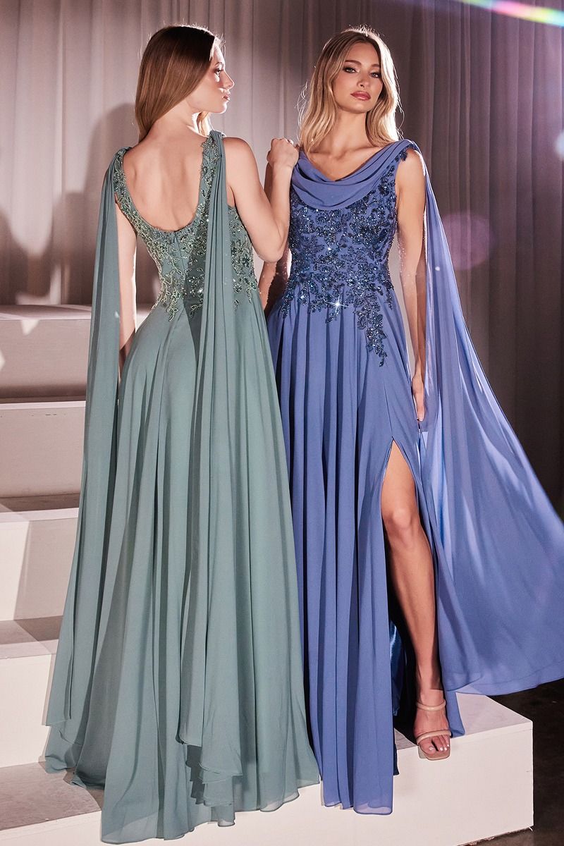 Elevate your pageant presence with the Ladivine CDS509, an A-line gown designed for commanding elegance. The dramatic long cape sleeves create a striking silhouette, while the scoop neckline offers refined sophistication. A graceful train adds movement and grandeur to every step. Crafted for competitors who demand both poise and presence, this gown combines timeless design with modern pageant styling. Perfect for preliminary competitions, finals, or any formal occasion where you want to make an unforgettabl