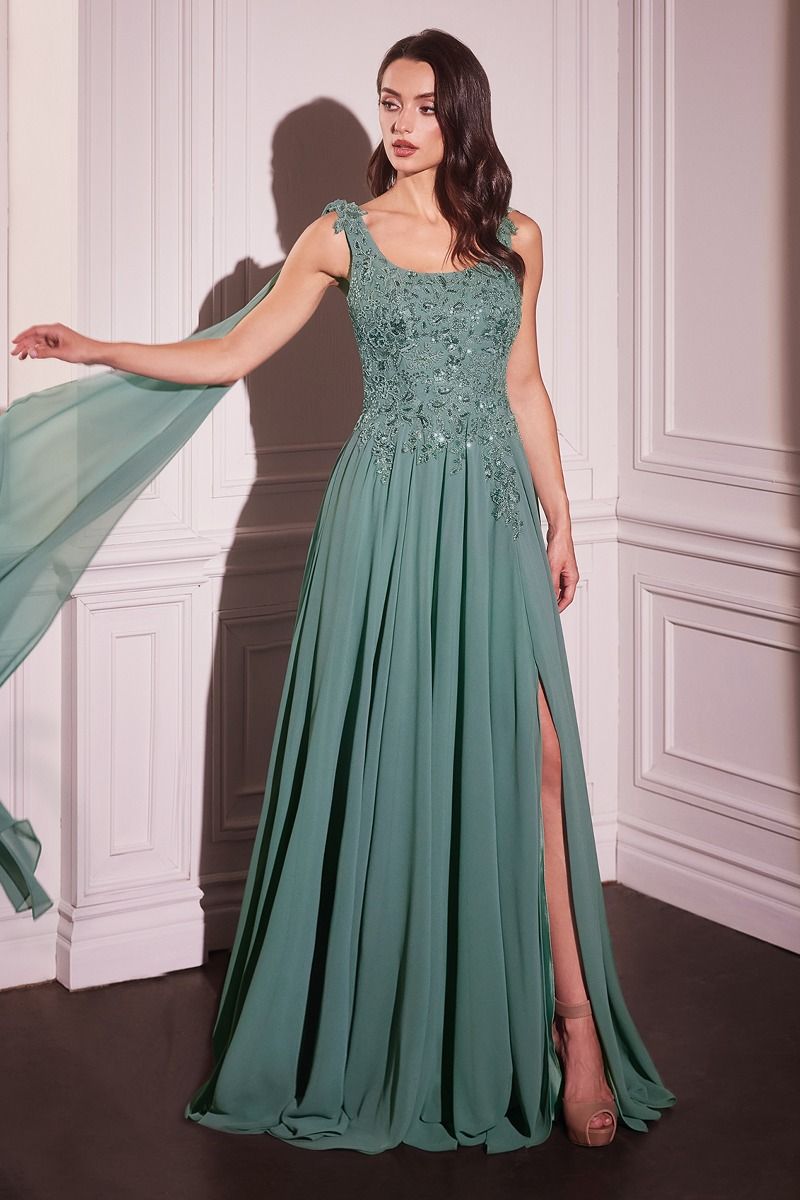 Elevate your pageant presence with the Ladivine CDS509, an A-line gown designed for commanding elegance. The dramatic long cape sleeves create a striking silhouette, while the scoop neckline offers refined sophistication. A graceful train adds movement and grandeur to every step. Crafted for competitors who demand both poise and presence, this gown combines timeless design with modern pageant styling. Perfect for preliminary competitions, finals, or any formal occasion where you want to make an unforgettabl