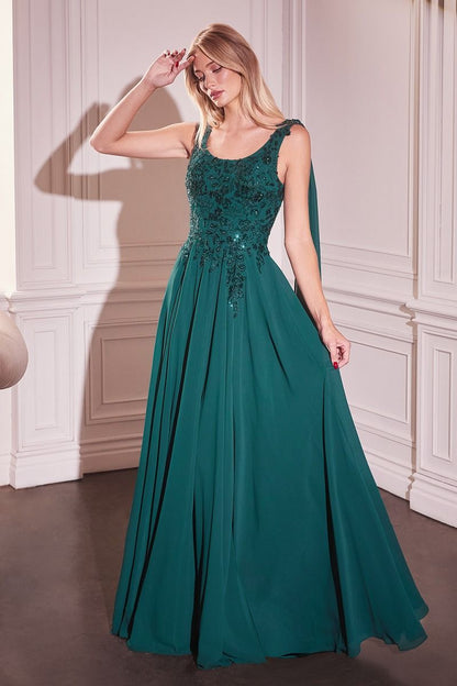 Elevate your pageant presence with the Ladivine CDS509, an A-line gown designed for commanding elegance. The dramatic long cape sleeves create a striking silhouette, while the scoop neckline offers refined sophistication. A graceful train adds movement and grandeur to every step. Crafted for competitors who demand both poise and presence, this gown combines timeless design with modern pageant styling. Perfect for preliminary competitions, finals, or any formal occasion where you want to make an unforgettabl