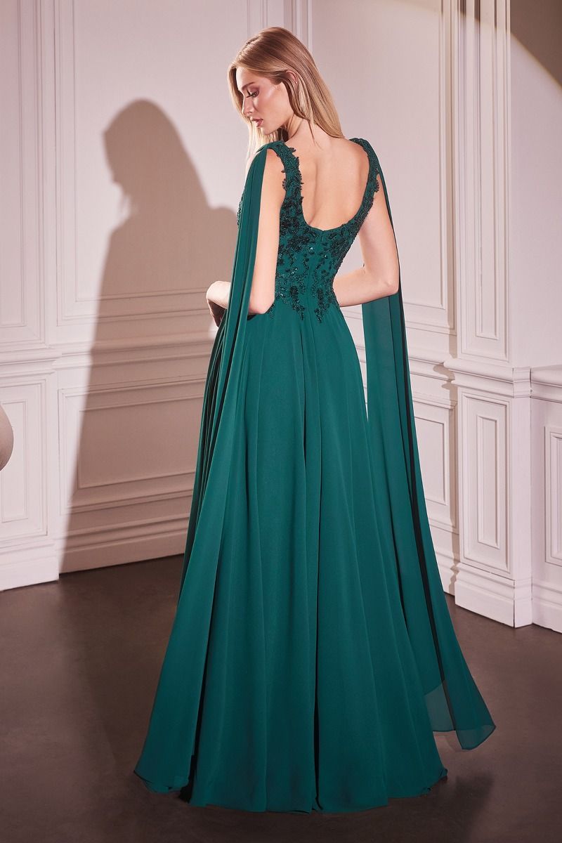 Elevate your pageant presence with the Ladivine CDS509, an A-line gown designed for commanding elegance. The dramatic long cape sleeves create a striking silhouette, while the scoop neckline offers refined sophistication. A graceful train adds movement and grandeur to every step. Crafted for competitors who demand both poise and presence, this gown combines timeless design with modern pageant styling. Perfect for preliminary competitions, finals, or any formal occasion where you want to make an unforgettabl