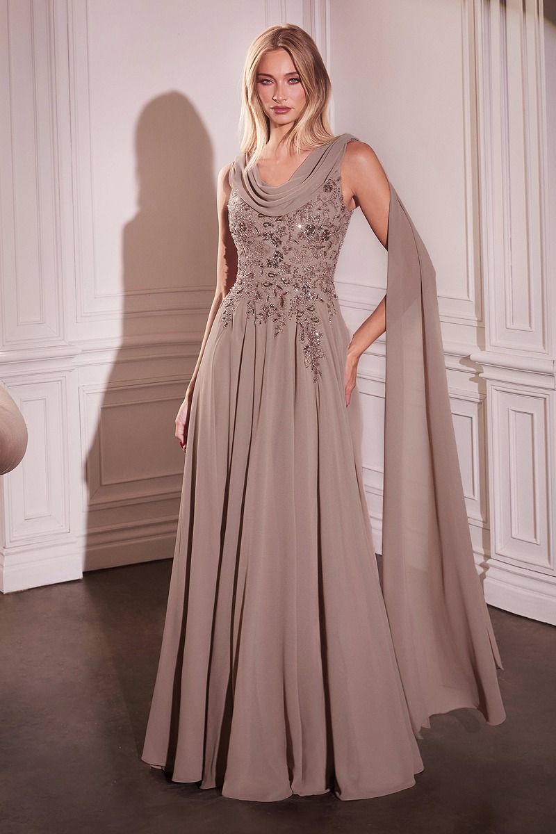Elevate your pageant presence with the Ladivine CDS509, an A-line gown designed for commanding elegance. The dramatic long cape sleeves create a striking silhouette, while the scoop neckline offers refined sophistication. A graceful train adds movement and grandeur to every step. Crafted for competitors who demand both poise and presence, this gown combines timeless design with modern pageant styling. Perfect for preliminary competitions, finals, or any formal occasion where you want to make an unforgettabl