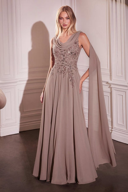 Elevate your pageant presence with the Ladivine CDS509, an A-line gown designed for commanding elegance. The dramatic long cape sleeves create a striking silhouette, while the scoop neckline offers refined sophistication. A graceful train adds movement and grandeur to every step. Crafted for competitors who demand both poise and presence, this gown combines timeless design with modern pageant styling. Perfect for preliminary competitions, finals, or any formal occasion where you want to make an unforgettabl