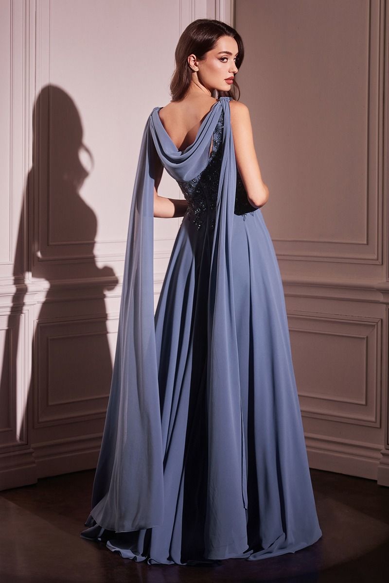 Elevate your pageant presence with the Ladivine CDS509, an A-line gown designed for commanding elegance. The dramatic long cape sleeves create a striking silhouette, while the scoop neckline offers refined sophistication. A graceful train adds movement and grandeur to every step. Crafted for competitors who demand both poise and presence, this gown combines timeless design with modern pageant styling. Perfect for preliminary competitions, finals, or any formal occasion where you want to make an unforgettabl