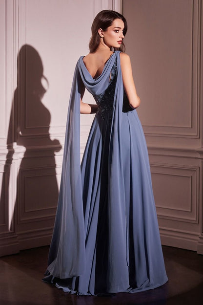 Elevate your pageant presence with the Ladivine CDS509, an A-line gown designed for commanding elegance. The dramatic long cape sleeves create a striking silhouette, while the scoop neckline offers refined sophistication. A graceful train adds movement and grandeur to every step. Crafted for competitors who demand both poise and presence, this gown combines timeless design with modern pageant styling. Perfect for preliminary competitions, finals, or any formal occasion where you want to make an unforgettabl