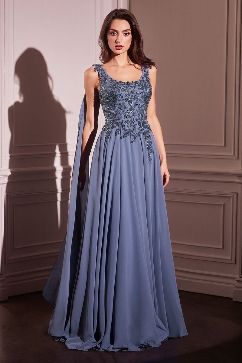 Elevate your pageant presence with the Ladivine CDS509, an A-line gown designed for commanding elegance. The dramatic long cape sleeves create a striking silhouette, while the scoop neckline offers refined sophistication. A graceful train adds movement and grandeur to every step. Crafted for competitors who demand both poise and presence, this gown combines timeless design with modern pageant styling. Perfect for preliminary competitions, finals, or any formal occasion where you want to make an unforgettabl