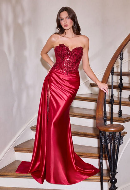 Elevate your prom night with the Ladivine CDS565, a stunning strapless gown designed to captivate. This exquisite dress features a sweetheart neckline and a sheer beaded corset bodice that creates an alluring silhouette. The intricate beadwork catches light beautifully, while the graceful train adds dramatic elegance as you move. Perfect for those seeking a show-stopping formal look that balances sophistication with glamour.

Silhouette:&nbsp;Fitted
Design:&nbsp;Sweetheart neckline, fully beaded bodice &amp