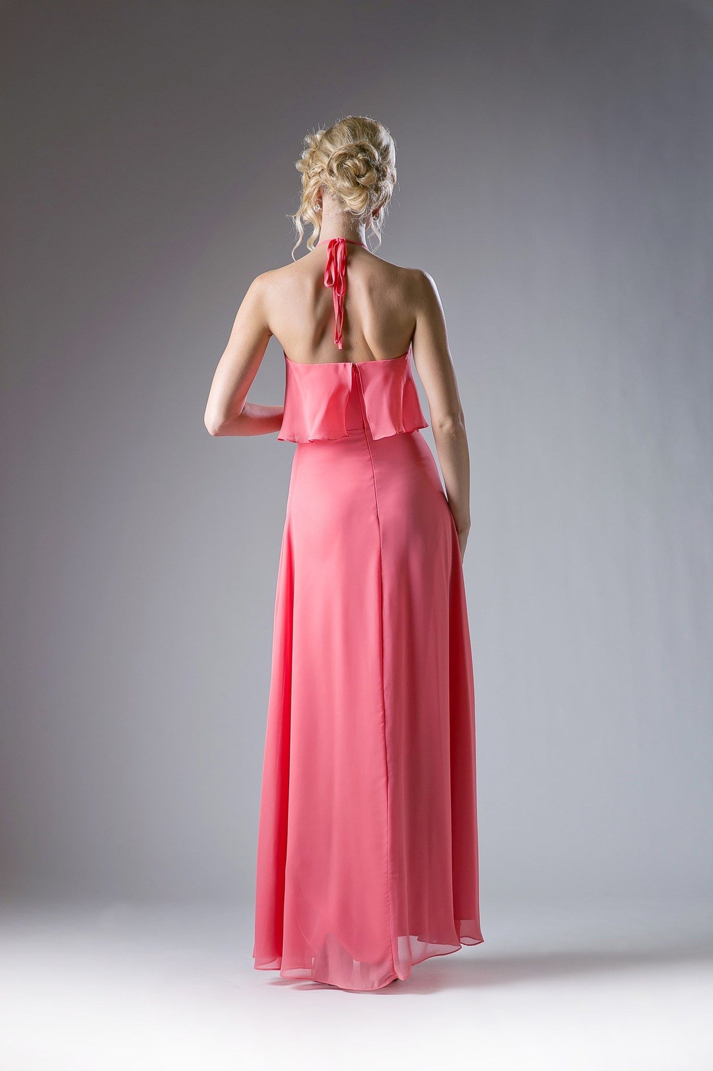 Ladivine CF130 Size 4 Blush Long Bridesmaid Dress Wedding Guest Ruffle drape Halter Gown