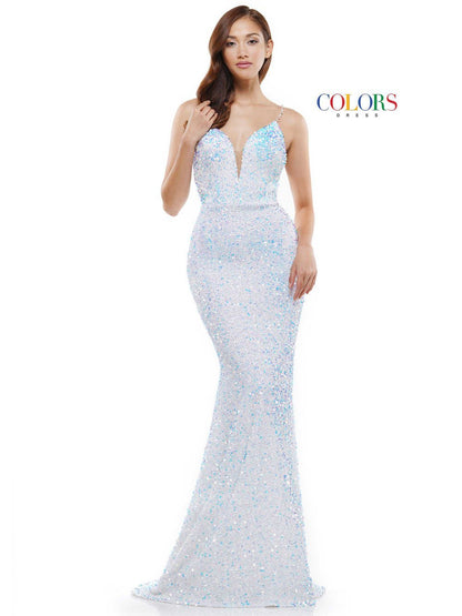 Colors Dress 2459 Long Sequin Backless Prom Dress Formal Pageant Gown Crystal Strap  Available Sizes: 0-16  Available Colors: Hot Pink, Silver, Off White