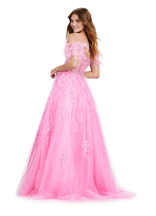 ASHLEYlauren 11447 Size 4 Pink Feather Ball Gown Prom Dress