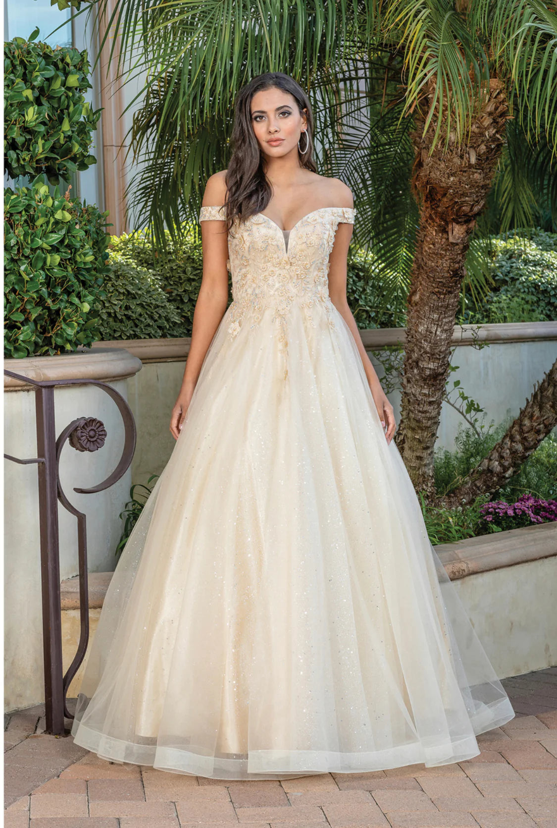 Corset-Back Off-the-Shoulder Prom Ball Gown - PromGirl Champagne / XLarge Corset-Back Off-the-Shoulder Prom Ball Gown - PromGirl Champagne / XLarge