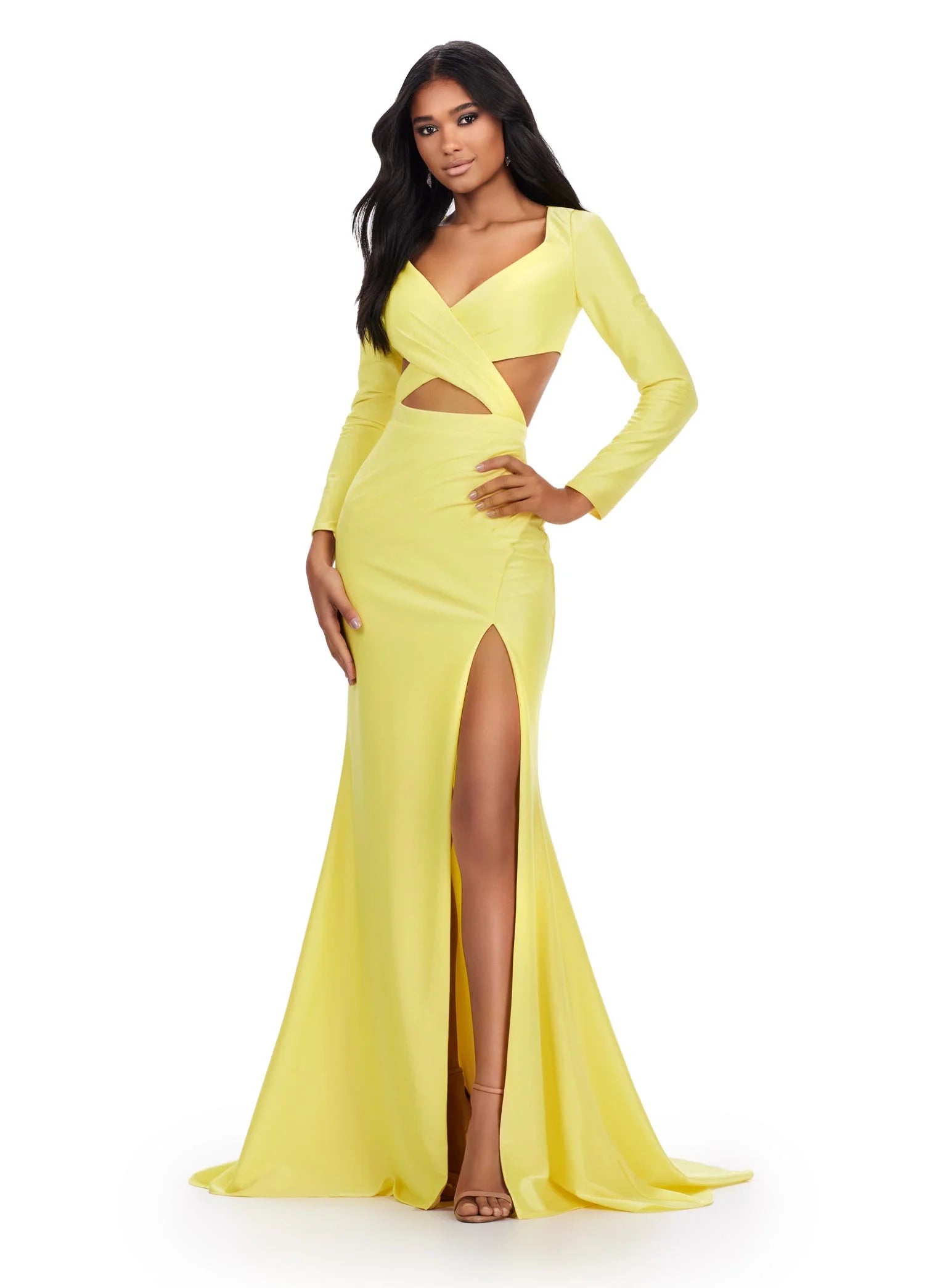 Ashley Lauren 11607 Size 0 Hot Pink Cutout Prom Dress Long Sleeve Jersey Slit Fitted Skirt Formal Gown Ashley Lauren 11607 Size 0 Hot Pink Cutout Prom Dress Long Sleeve Jersey Slit Fitted Skirt Formal Gown