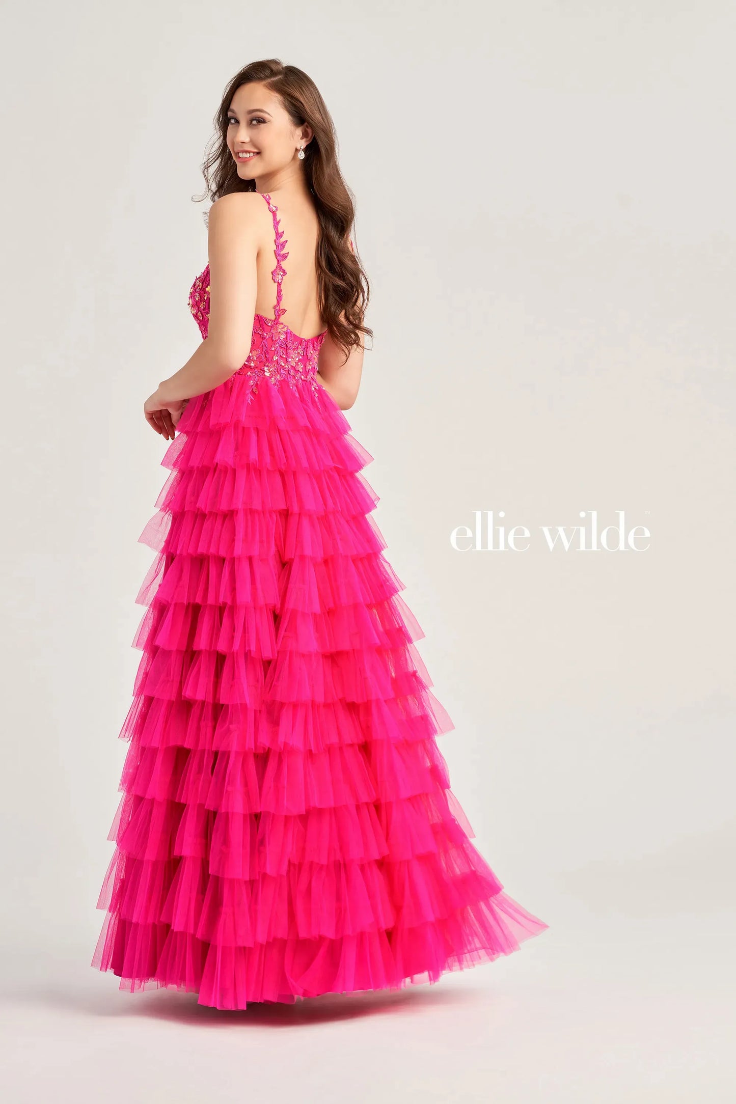 Ellie Wilde EW35059 Long Layer Tulle A Line Lace Corset Prom Dress Max ...