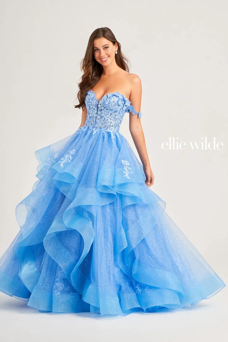 Ellie Wilde EW35084 Ruffle Ballgown Prom Dress Formal Evening