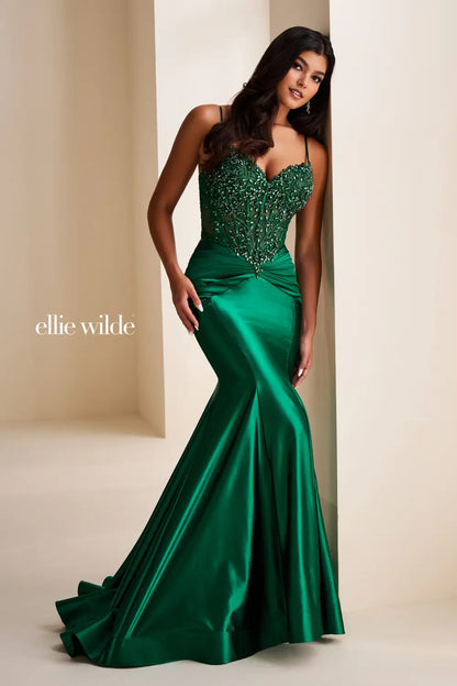 Introducing the elegant Ellie Wilde EW36004 Sheer Sequin Lace Mermaid Prom Dress, perfect for any formal evening event. Made with a ruched waistline, this dress accentuates your figure while providing a comfortable fit. The sheer sequin lace adds a touch of glamour, making you the center of attention.

Sizes: 00-24

Colors: Black, Gold, Misty Blue/Silver, Red, Rose Gold, Royal Blue, Sea Glass/Silver, Emerald, Latte, Dusk