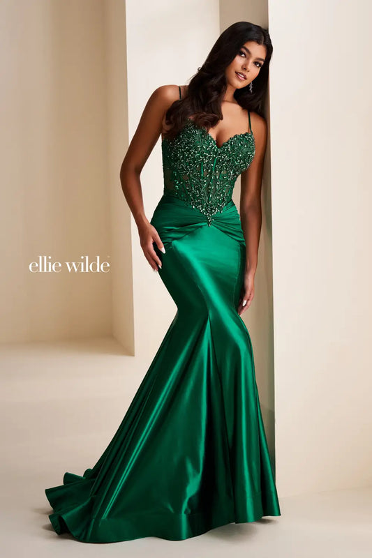 Introducing the elegant Ellie Wilde EW36004 Sheer Sequin Lace Mermaid Prom Dress, perfect for any formal evening event. Made with a ruched waistline, this dress accentuates your figure while providing a comfortable fit. The sheer sequin lace adds a touch of glamour, making you the center of attention.

Sizes: 00-24

Colors: Black, Gold, Misty Blue/Silver, Red, Rose Gold, Royal Blue, Sea Glass/Silver, Emerald, Latte, Dusk