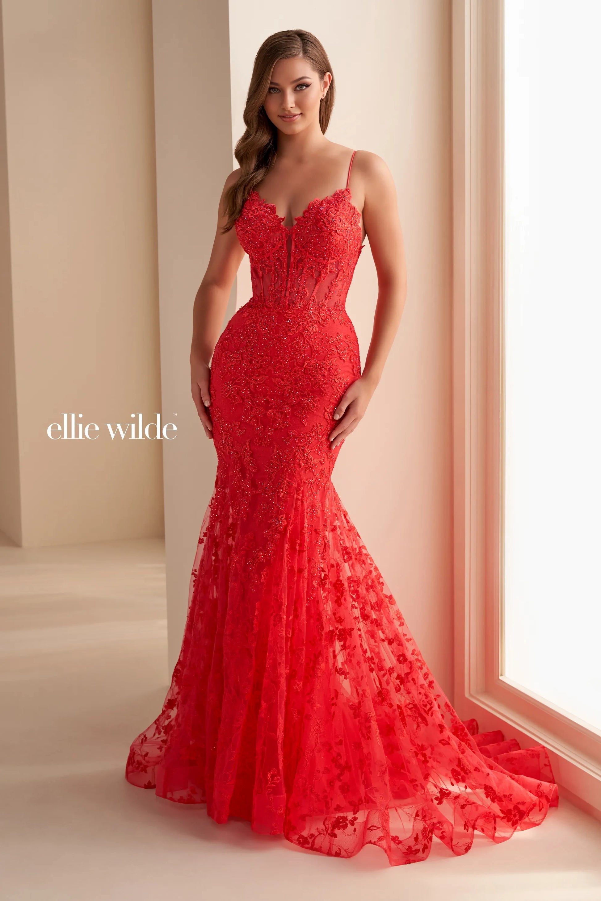 red lace corset prom dress Red Satin Strapless Corset Prom Dress with High Slit and Lace-Up Back