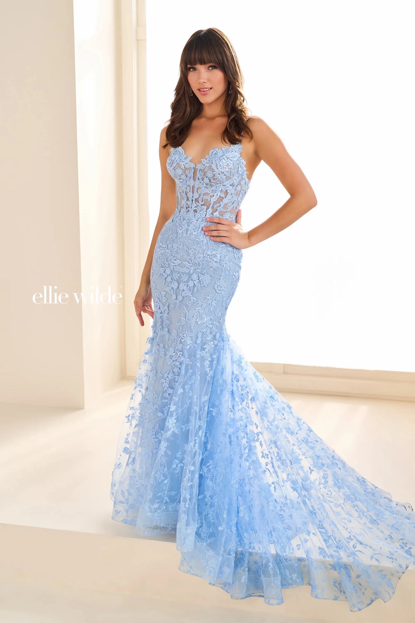 ellie wilde mermaid dress Glitter-Tulle Ellie Wilde Long Mermaid Prom Gown PromGirl