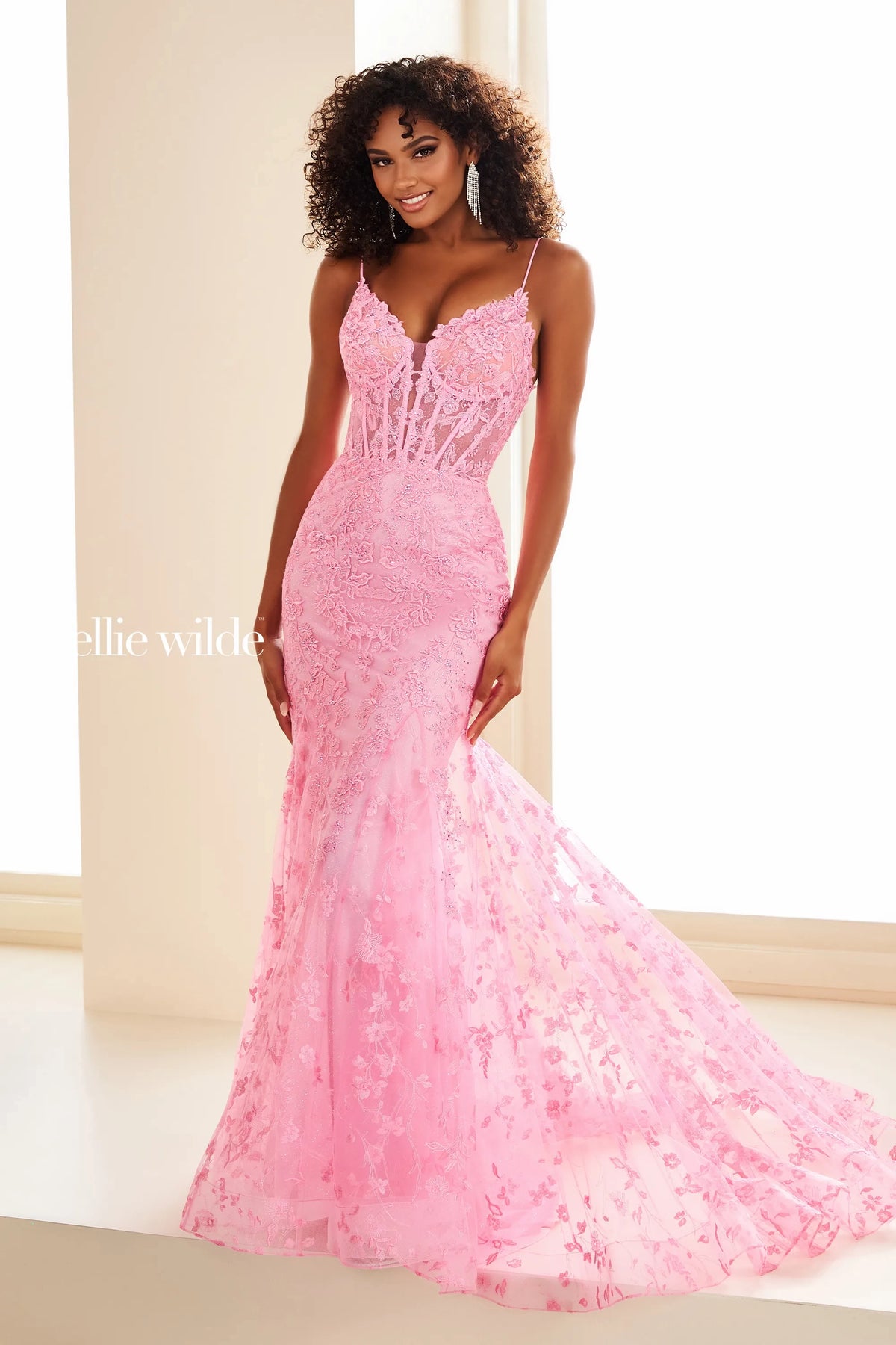 Ellie Wilde EW36008 Long Sheer Lace Corset Prom Dress Mermaid Ellie Wilde EW36008 Long Sheer Lace Corset Prom Dress Mermaid