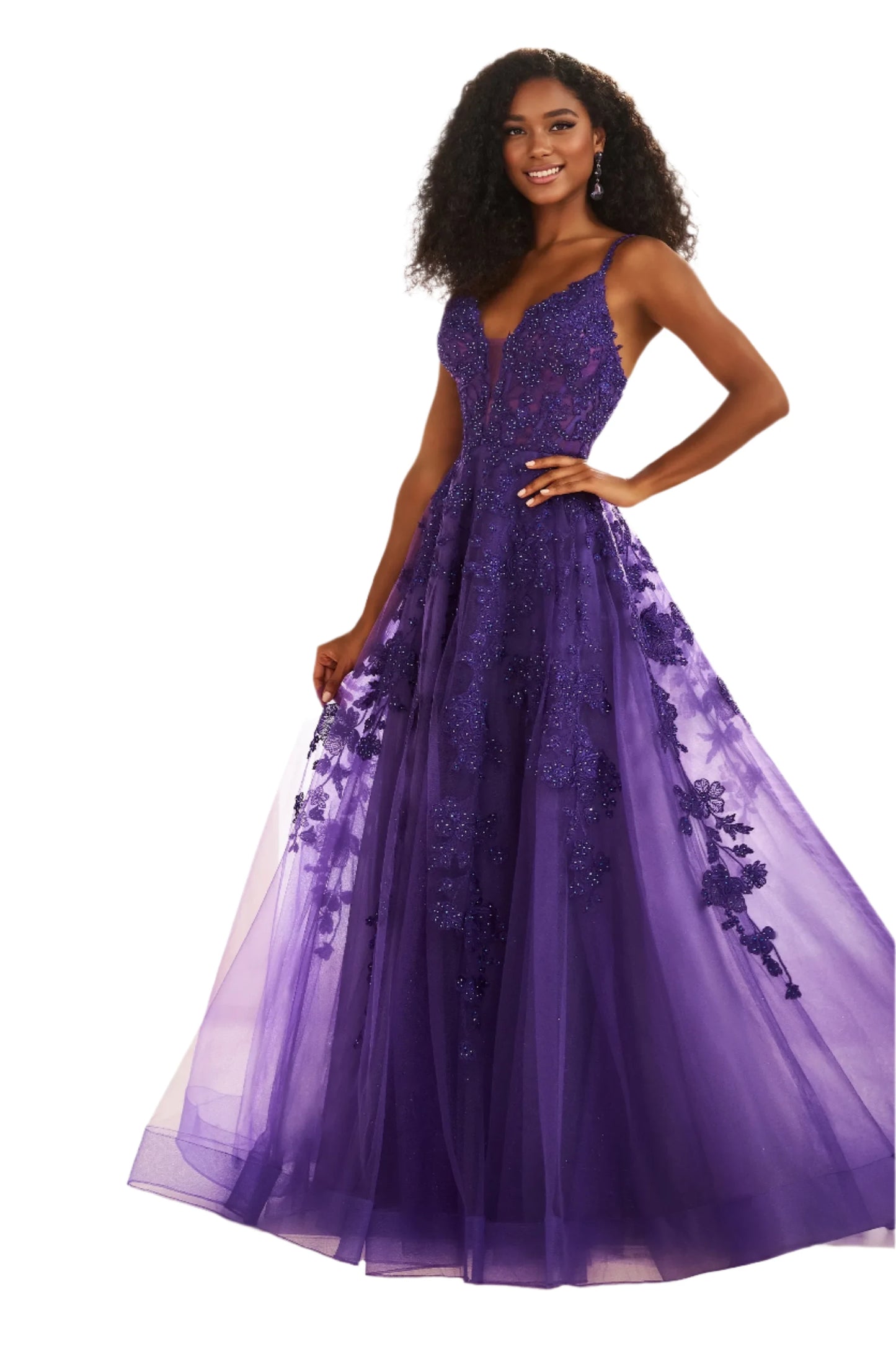 Ellie Wilde EW36015 Size 2 Purple Lace Prom Dress