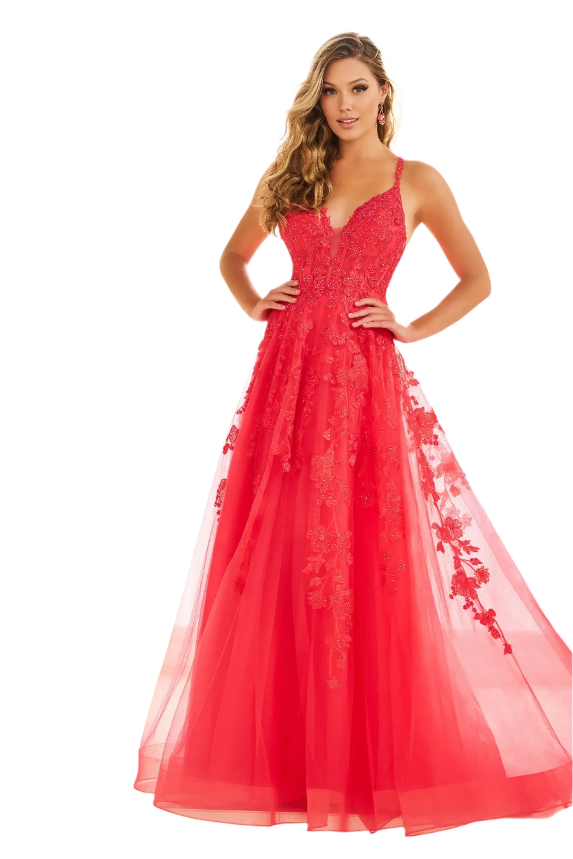 Ellie Wilde EW36015 Size 12 Strawberry Lace Prom Dress Glass Slipper Formals Ellie Wilde EW36015 Size 12 Strawberry Lace Prom Dress Glass Slipper Formals
