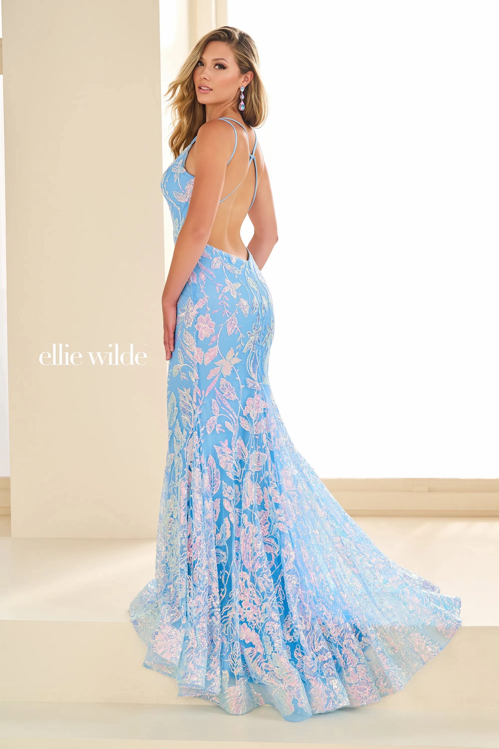Ellie Wilde EW36034 Long Backless Mermaid Prom Dress Sequin Shimmer Pa Glass Slipper Formals Ellie Wilde EW36034 Long Backless Mermaid Prom Dress Sequin Shimmer Pa Glass Slipper Formals