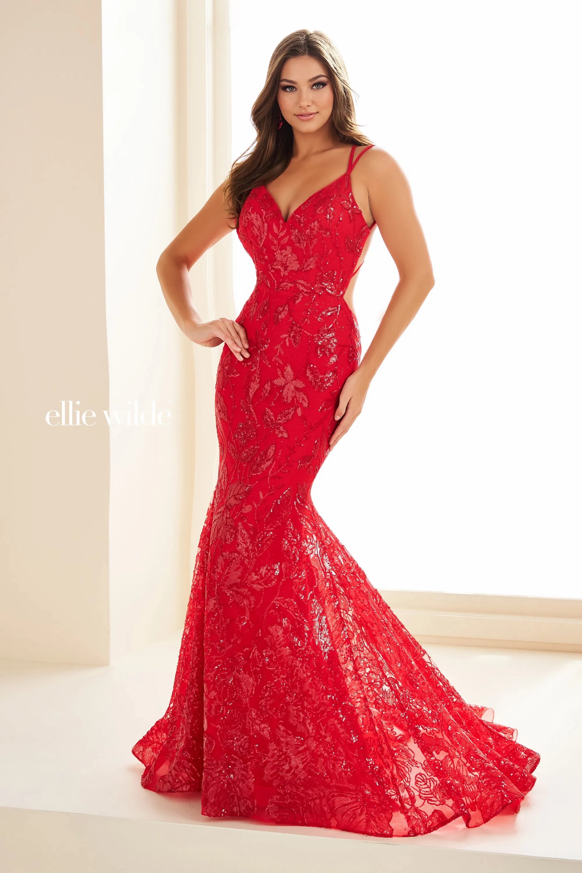 Ellie Wilde EW36034 Long Backless Mermaid Prom Dress Sequin Shimmer Pa Glass Slipper Formals Ellie Wilde EW36034 Long Backless Mermaid Prom Dress Sequin Shimmer Pa Glass Slipper Formals