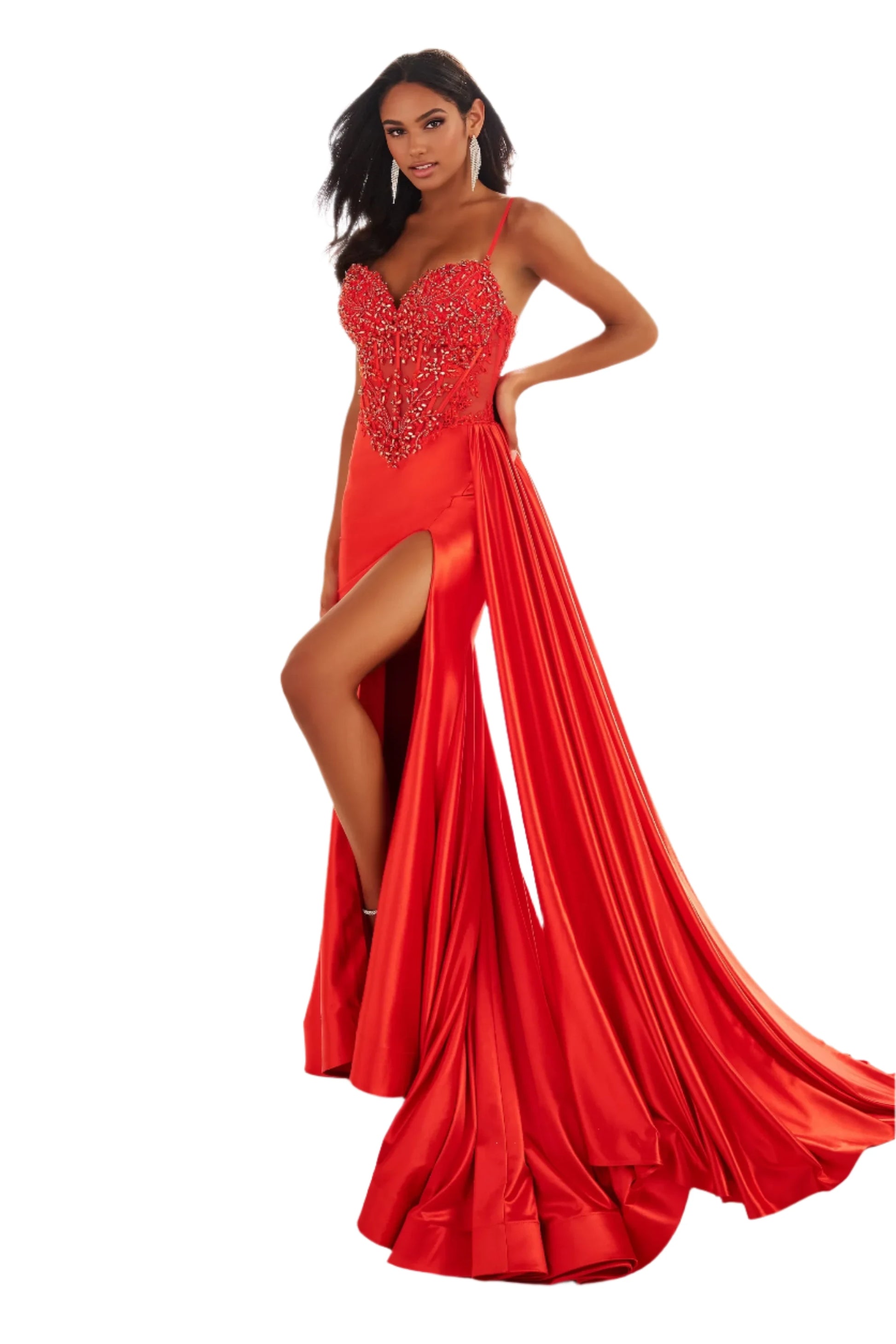 Ellie Wilde EW36064 Size 2 Red Sheer Lace Corset Prom Dress Overskirt Slit Pageant Formal Evening Gown Ellie Wilde EW36064 Size 2 Red Sheer Lace Corset Prom Dress Overskirt Slit Pageant Formal Evening Gown