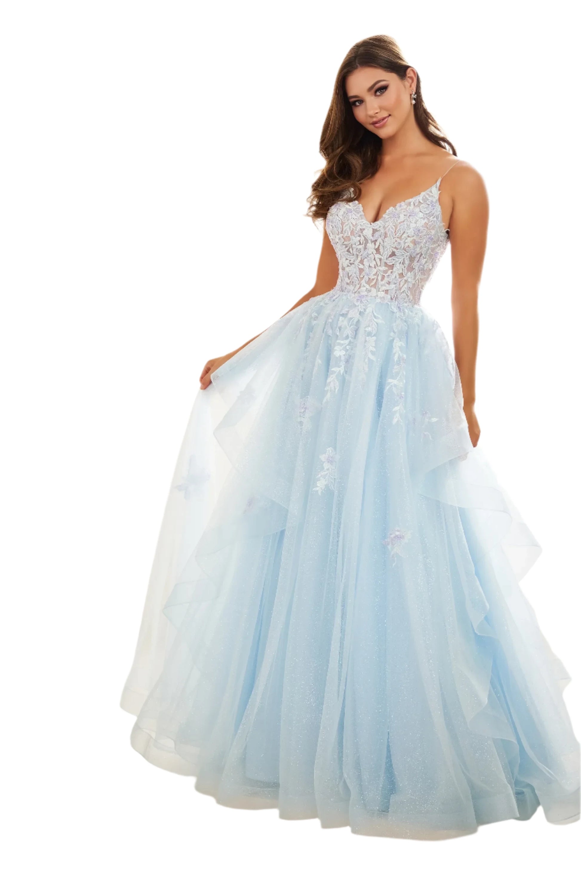 Ellie Wilde EW36085 Size 4 Ice Blue Lace Shimmer Prom Dress Ellie Wilde EW36085 Size 4 Ice Blue Lace Shimmer Prom Dress