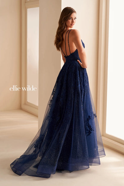 Ellie Wilde EW36226 Size 8 Strawberry Long Shimmer Sheer Lace A Line Slit Prom Dress Formal V Neck Gown