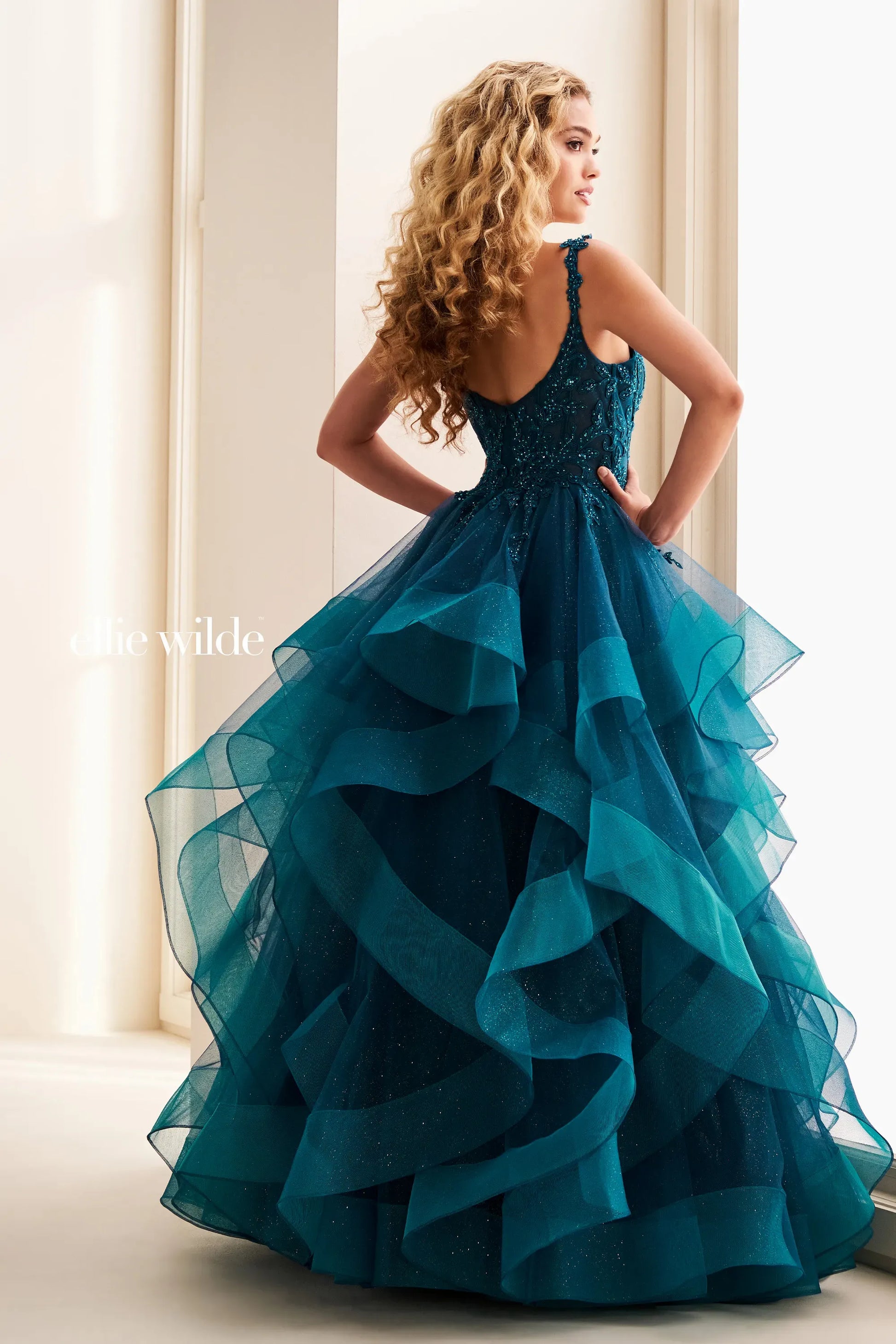 Ellie Wilde EW37128 Size 0, 22 TEAL Ruffle Ballgown Prom Dress Corset 22 / TEAL Ellie Wilde EW37128 Size 0, 22 TEAL Ruffle Ballgown Prom Dress Corset 22 / TEAL