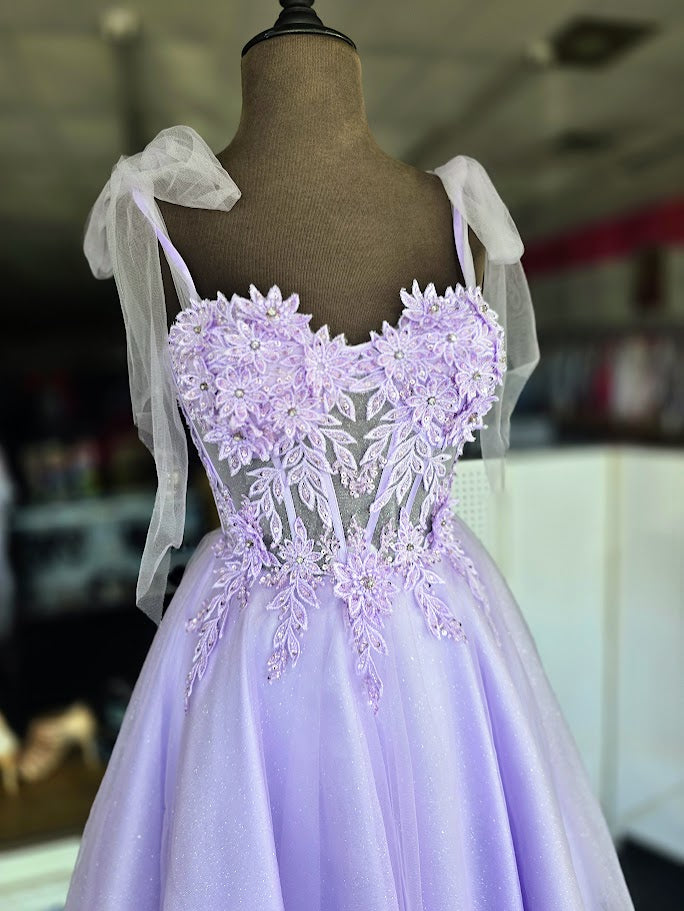 Amarra 87129 Short Fitted Lace Gown with Sequin Embellishments. This Backless Cocktail Dress Features a lace up tie Corset V neckline with mesh insert. Lilac size 8.

Available Sizes: 8

Available Colors: Lilac