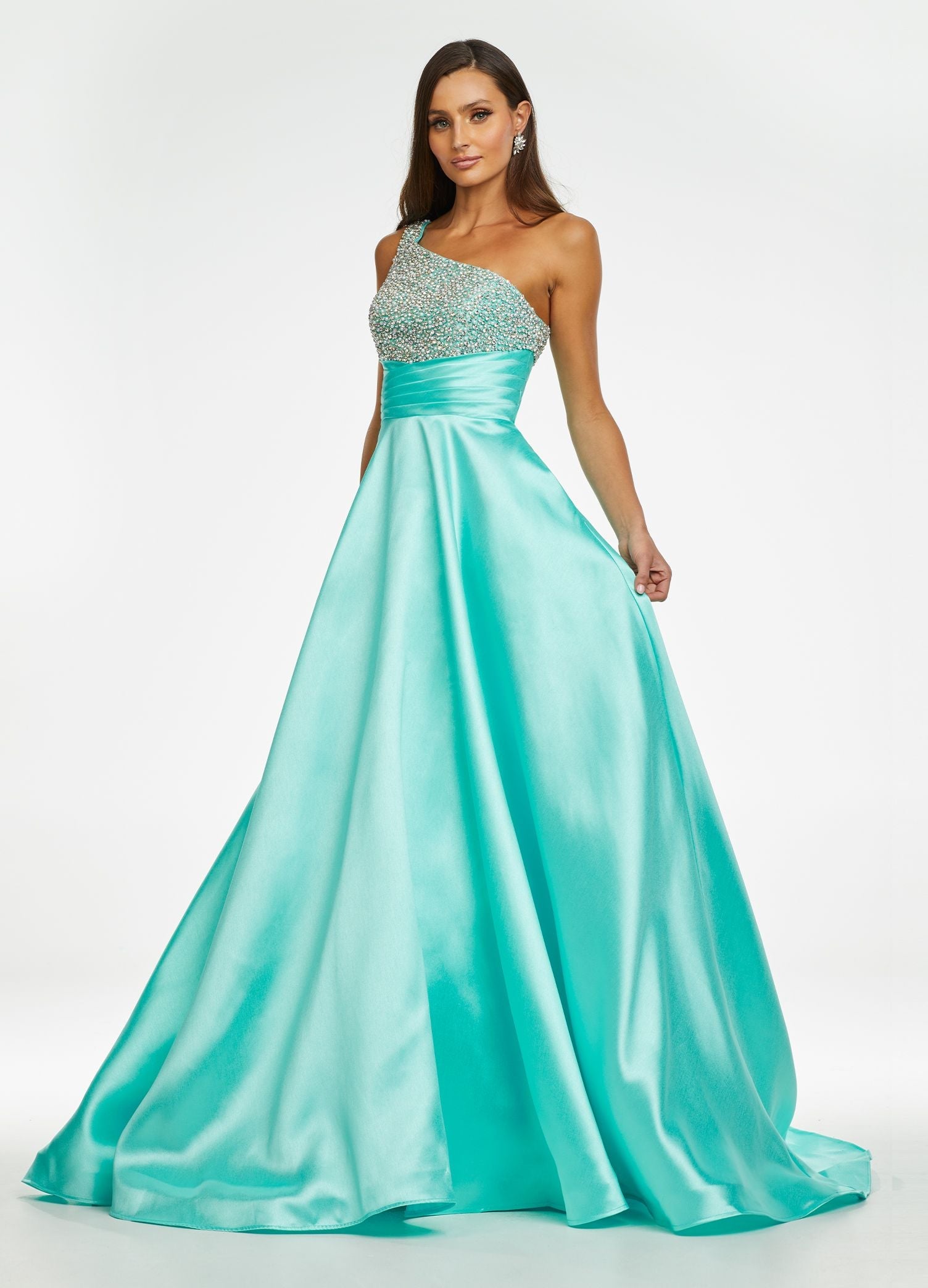 Ashley Lauren 11149 Size 8 Aqua One Shoulder Ball Gown Prom Dress with Embellished Bodice Ashley Lauren 11149 Size 8 Aqua One Shoulder Ball Gown Prom Dress with Embellished Bodice