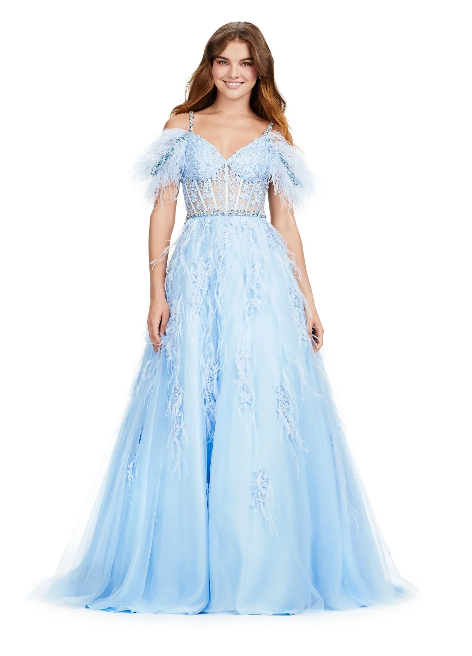 princess polly baby blue dress Off Shoulder Sky Blue Prom Dress with Beading main image 0