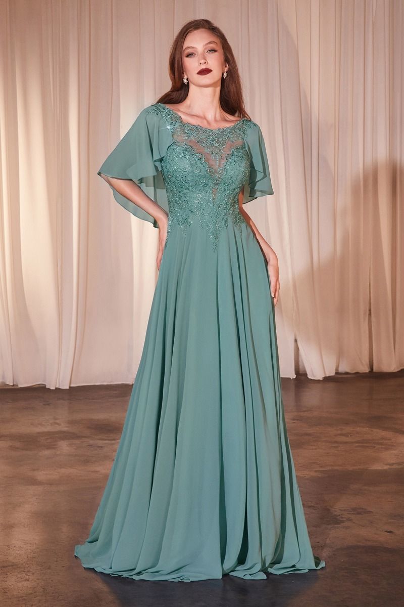 Ladivine HT101 A Line Chiffon Evening Dress Mother of the Bride Groom Gown Cape 20 / Smoky Blue Ladivine HT101 A Line Chiffon Evening Dress Mother of the Bride Groom Gown Cape 20 / Smoky Blue