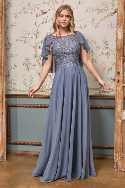 Ladivine HT101 A Line Chiffon Evening Dress Mother of the Bride Groom Gown Cape 18 / Sea Mist