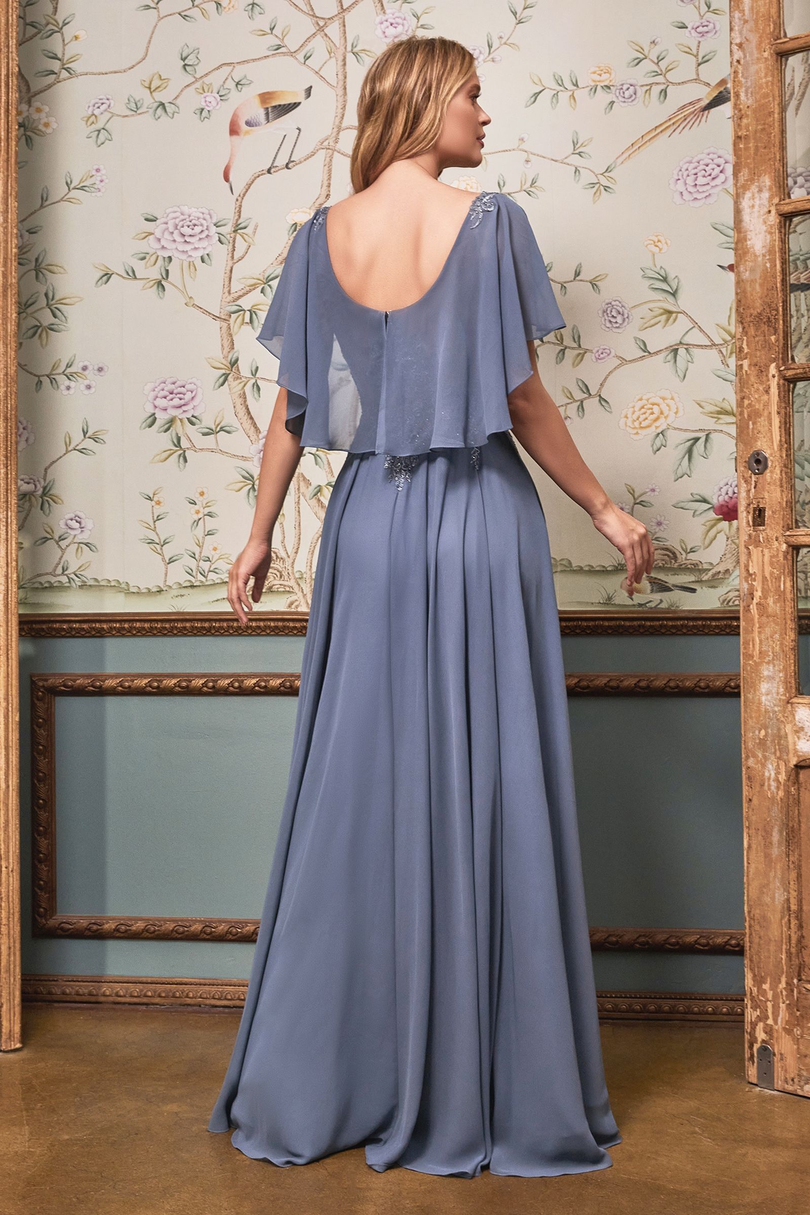 Ladivine HT101 A Line Chiffon Evening Dress Mother of the Bride Groom Gown Cape 20 / Smoky Blue Ladivine HT101 A Line Chiffon Evening Dress Mother of the Bride Groom Gown Cape 20 / Smoky Blue