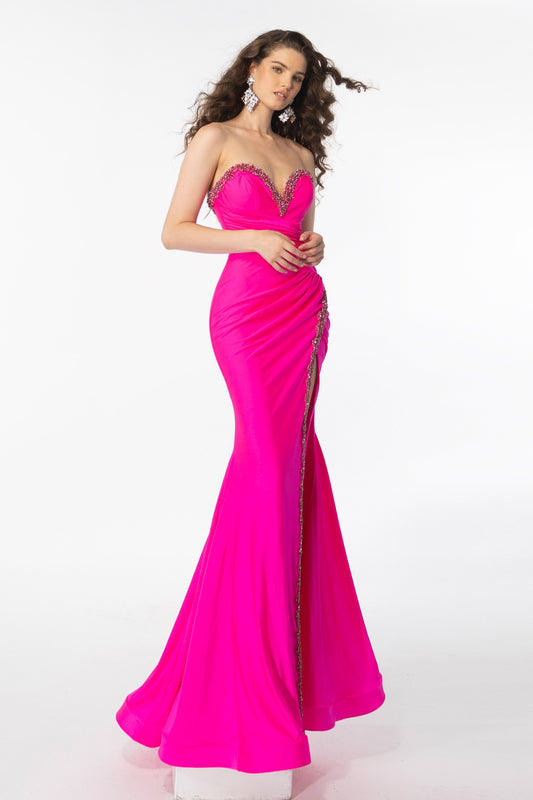 Ava Presley 39290 Size 4 Fuchsia Strapless Crystal Sweetheart Maxi Slit Prom Dress Formal Pageant Gown