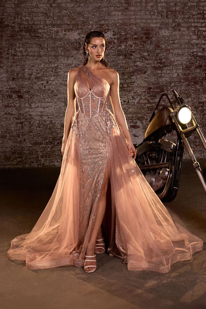 The Courtney One Shoulder Gown with Overskirt Mocha Gold / 4 The Courtney One Shoulder Gown with Overskirt Mocha Gold / 4
