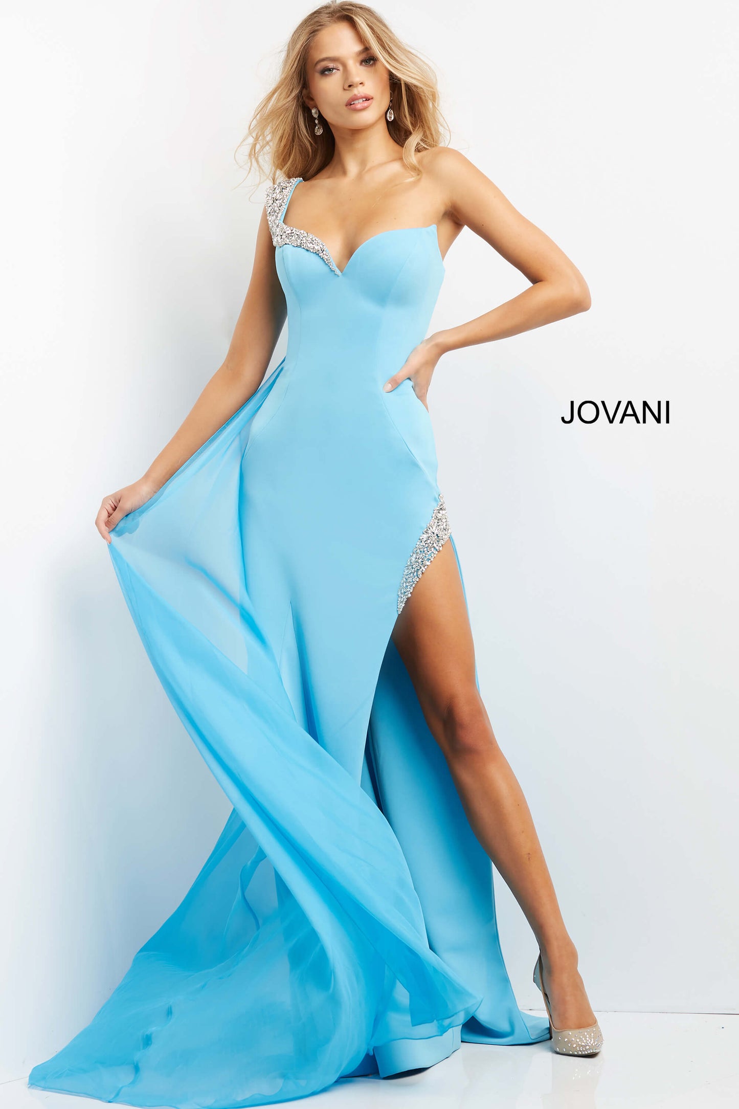 Jovani 08230 Pageant Dress High Slit Cape Formal One