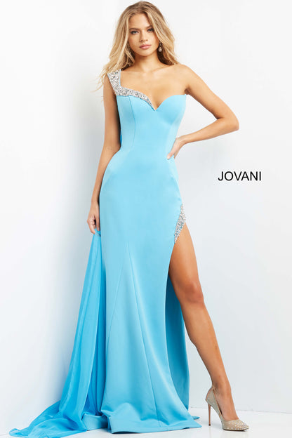 Jovani 08230 Pageant Dress Size 00 Turquoise Long High Slit