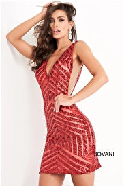 Jovani 63899 Short form fitting sequin embellished cocktail dress with nude underlay features sleeveless bodice with sheer sides, plunging v neck and v back.  Short Prom Dress, Cocktail Evening Dress, Homecoming Dress