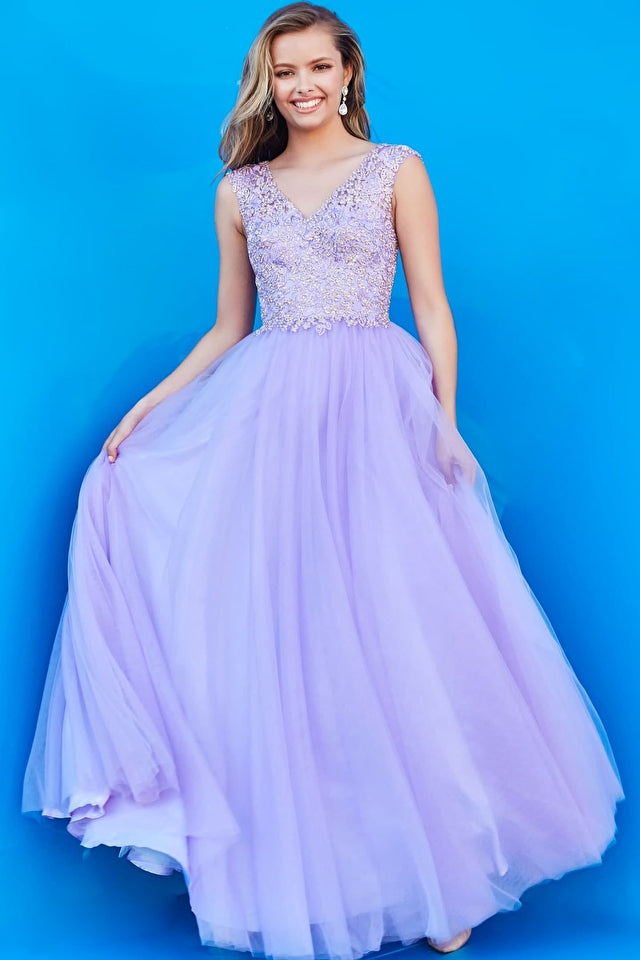 Your princess will dazzle in this gorgeous Jovani Kids K06822 Lilac V-Neck Embroidered Girls Long Ballgown! She'll love the intricate details - and you'll be sure to love the precious photos this dress will make you the envy of all the other parents. Ready for a fairy tale night? Let the magic begin!