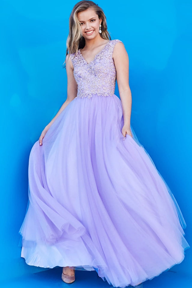 Your princess will dazzle in this gorgeous Jovani Kids K06822 Lilac V-Neck Embroidered Girls Long Ballgown! She'll love the intricate details - and you'll be sure to love the precious photos this dress will make you the envy of all the other parents. Ready for a fairy tale night? Let the magic begin!