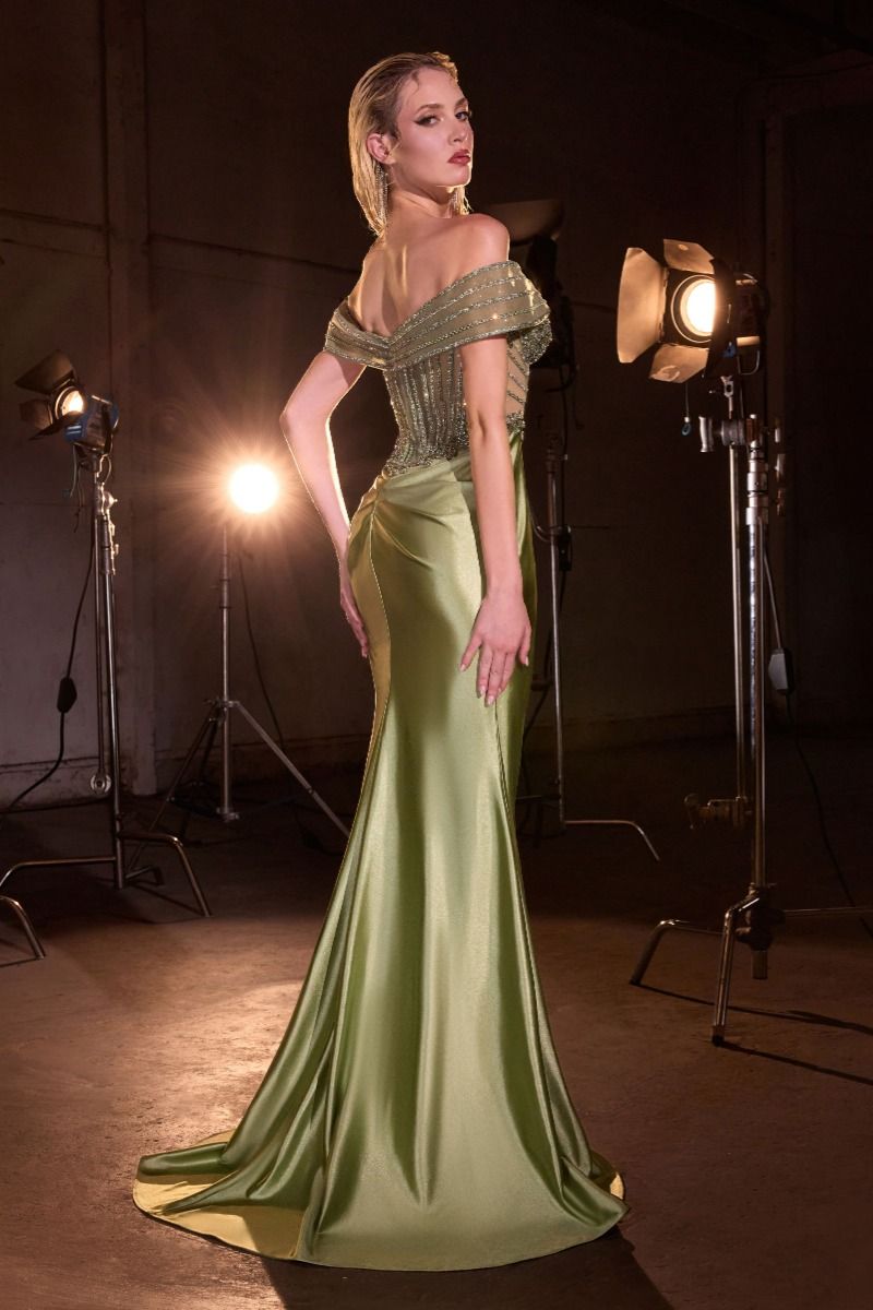 Elevate your prom night with the Ladivine KV1140, a stunning off-the-shoulder gown designed to turn heads. This sophisticated dress features a crystal-embellished corset bodice that cinches beautifully, paired with luxurious satin fabric that drapes elegantly. The sweetheart neckline and off-shoulder styling create a romantic, timeless silhouette, while the dramatic slit train adds movement and glamour. Perfect for those seeking a show-stopping formal look with refined details and premium construction.

Sil